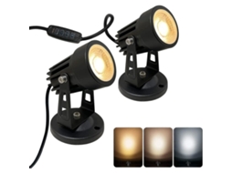 Conjunto de 2 spots de LED para uso interno, com 3 cores, reguláveis, com dimmer AQUAFORGE