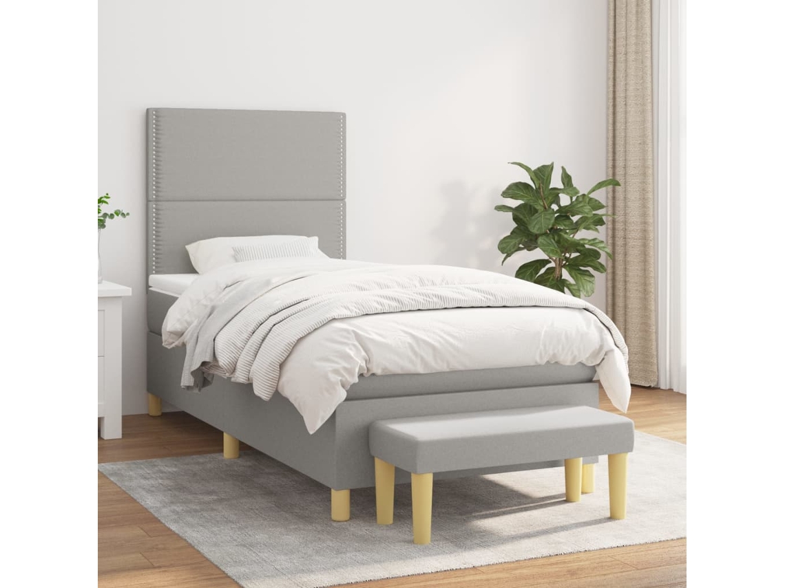 Vidaxl Cama Com Molas/colchão 100x200 Cm Tecido Cinzento-claro