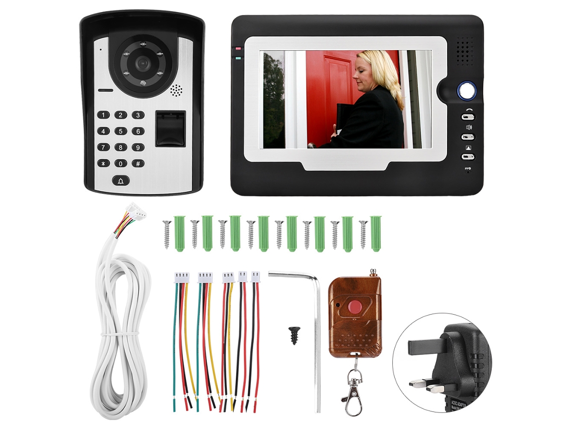 Campainha De Intercomunicador De Vídeo Com Fio De 7 Polegadas 810fd11 (desbloqueio Por Impressão Digital, Desbloqueio Por Senha)