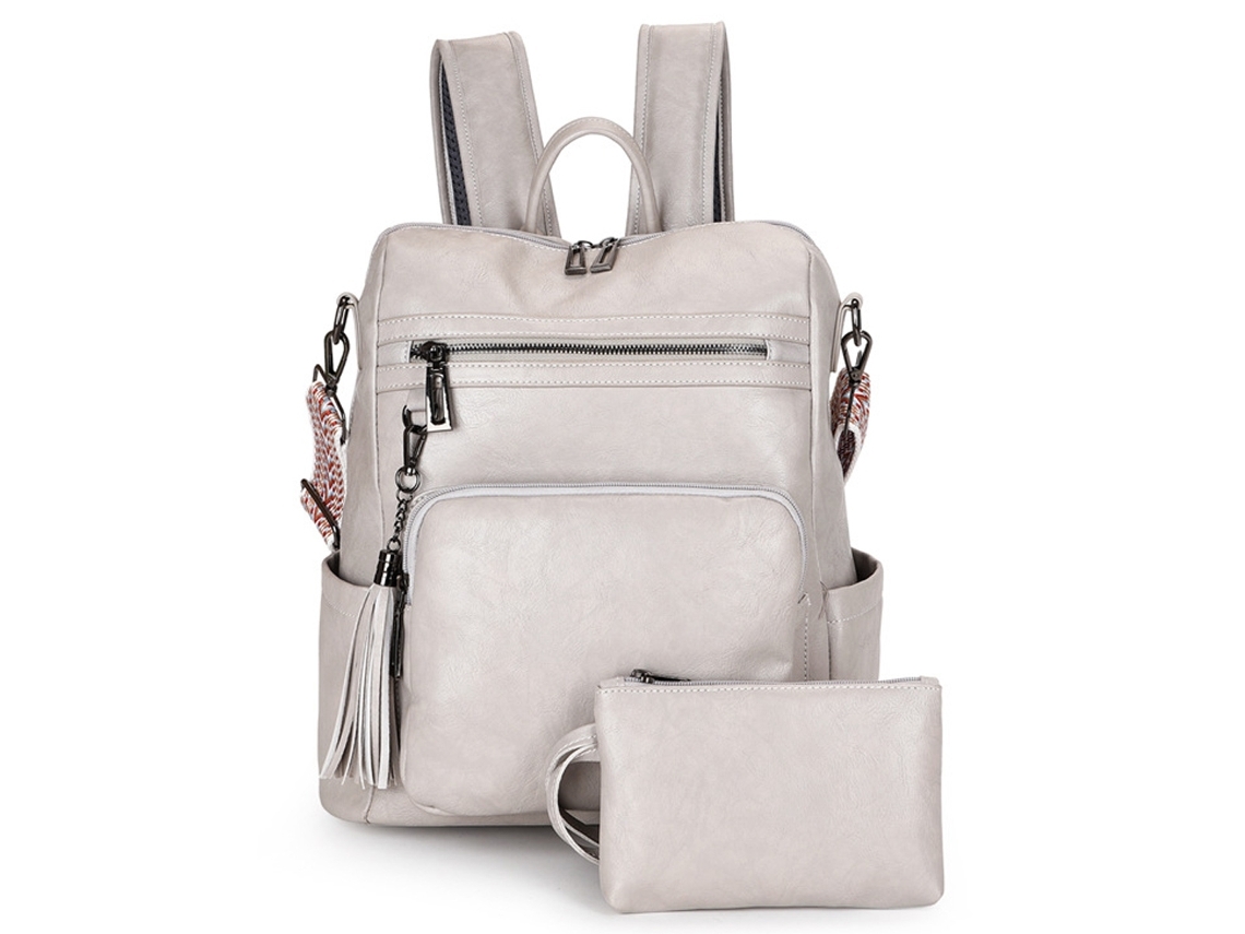 Bolsa Mochila De Viagem Feminina Couro Pu Moda Bolsa De Ombro Feminina Com Borla Bonita Cinza*