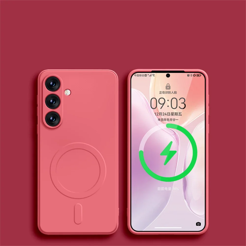 Capa Protetora Magnética De Silicone Para Carregamento Sem Fio (camélia Vermelha Samsung A05) Com Função Antichoque.