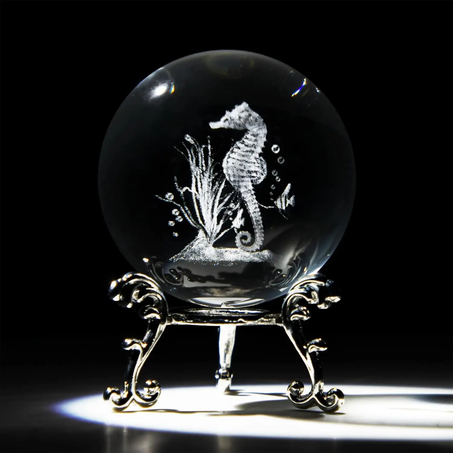 Bola de Cristal em Formato de Cavalo marinho de 6 Cm com Gravação a Laser 3d. MDUG