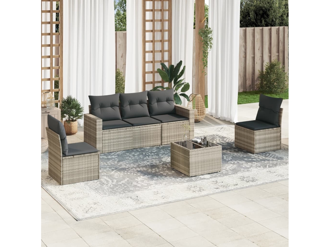 Vidaxl 6 Pcs Conj. Sofás Jardim Com Almofadões Vime Pe Cinzento-claro