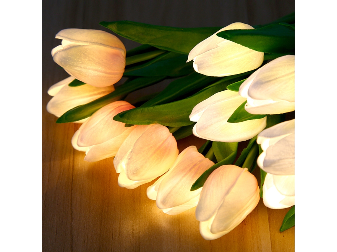 Luz de mesa tulipa, LED, ambiente, quarto, simulação, ornamental, bateria, cerâmica | S/MARCA