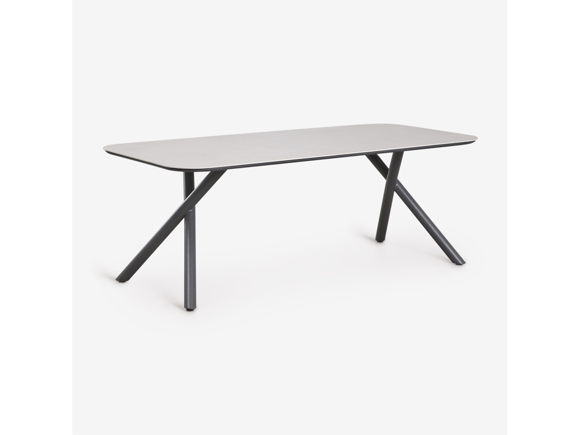 Sklum Mesa De Jardim Retangular 200x95 Cm Em Alumínio Brinela Pedra Sinterizada Cinza Grafito