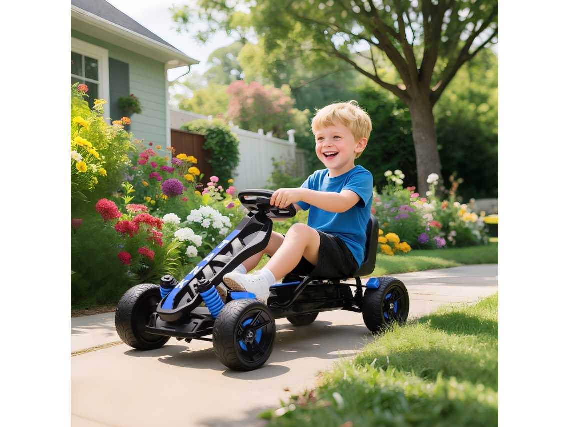 Kart De Pedais Para Crianças Com Travão, Rodas Antiderrapantes, Estrutura Metálica, 3-6 Anos, Azul