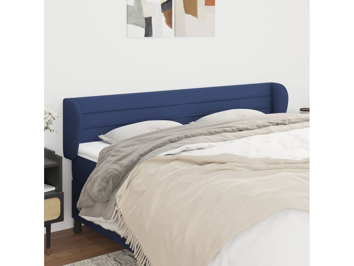 Vidaxl Cabeceira De Cama C/ Abas Tecido 183x23x78/88 Cm Azul