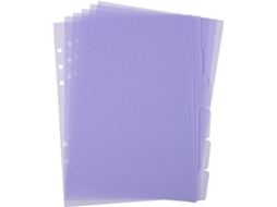 Conjunto de 6 divisórias de arquivo A5, com 6 folhas metalizadas, rosa, transparentes, com fundo, folhas plásticas removíveis.