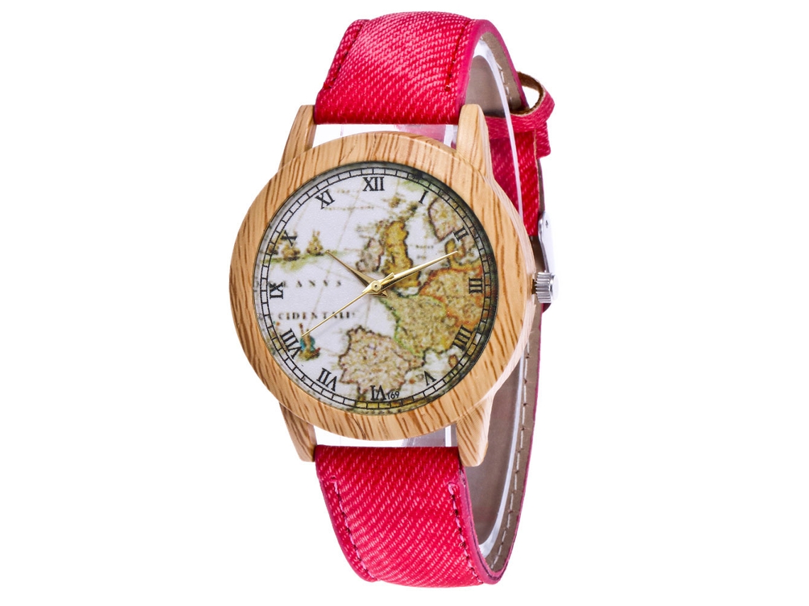 Reloj De Pulsera Casual De Cuarzo Con Correa De Denim Simple Y Moderno Rojo
