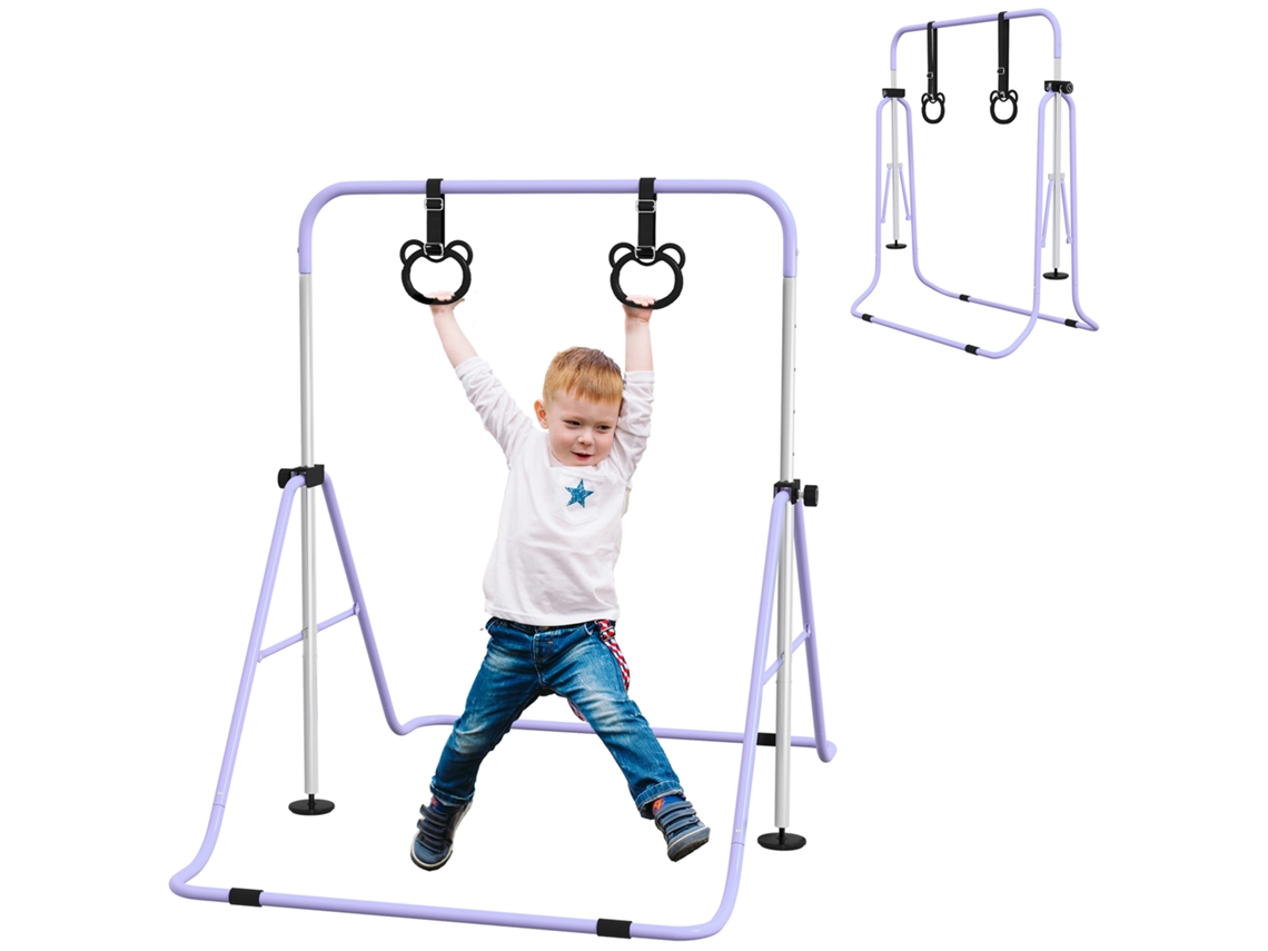 Barras paralelas infantis ajustáveis com argolas rosa VELTRIX
