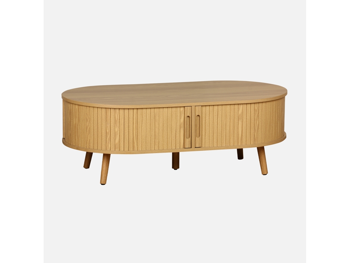 Mesa de Centro com Portas de Correr e Compartimentos com Efeito de Madeira Natural SWEEEK