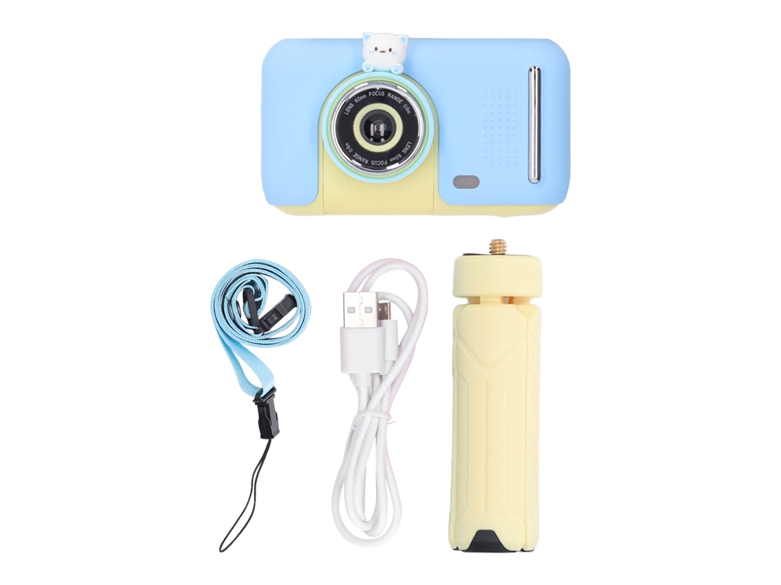 Câmera Infantil Hd 2.4 Polegadas 40mp 1080p Lente Flip 180 Graus Brinquedo Azul Amarelo