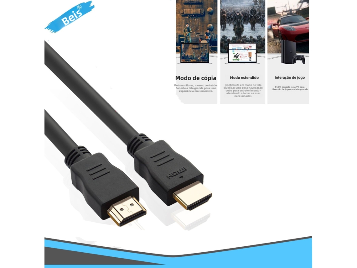Cabo Hdmi Beisk 3.0m, Suporta Resolução 4k, Conectores Banhados Em Ouro, Conexão De Tvs, Computadores E Consoles De Jogos