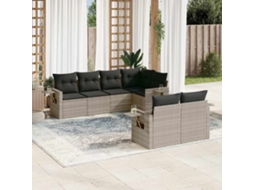 Vidaxl 7 Pcs Conj. Sofás Jardim Com Almofadões Vime Pe Cinzento-claro
