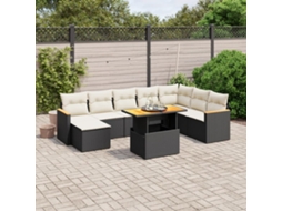 9 Pcs Conjunto De Sofás P/ Jardim C/ Almofadões Vime Pe Preto Dkd Home Decor