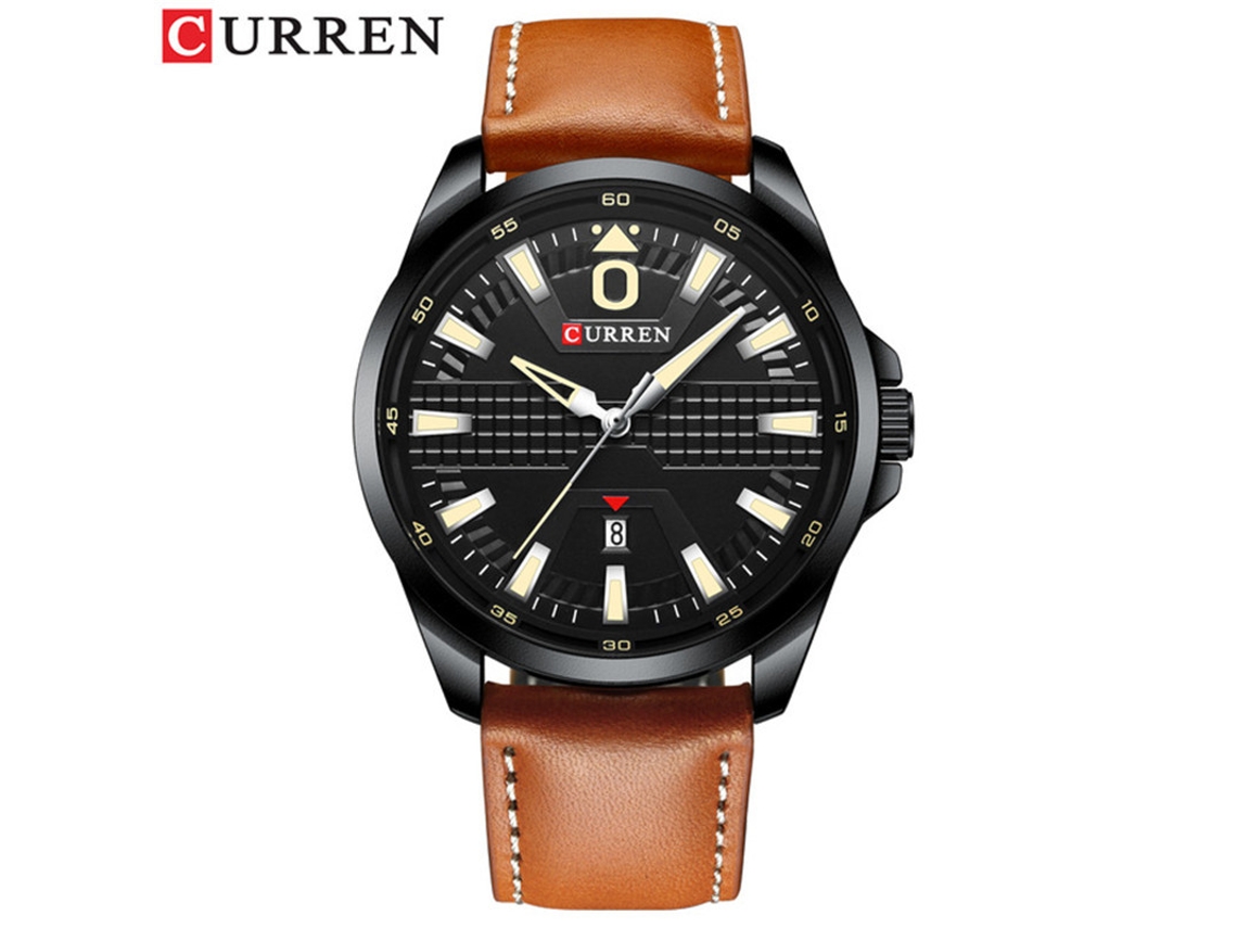 Relógio de Quartzo MDUG À Prova D'água com Pulseira de Couro Marrom e Preto, Masculino de Negócios