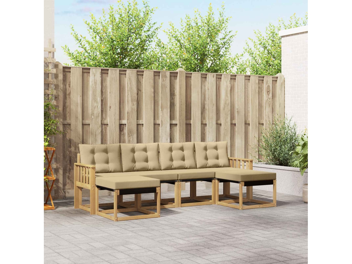 Vidaxl Conjunto De Sofás Para Exterior 6 Pcs Branco E Bege