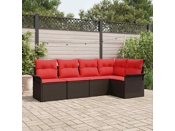 Vidaxl Conjunto De Sofá De Jardim 5 Unid. Castanho Vime Pe