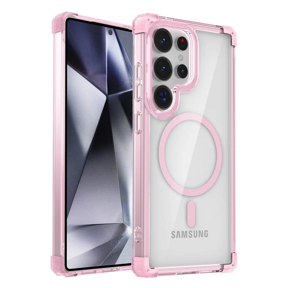 Capa Protetora Transparente E Magnética À Prova De Choque Com Airbag Para Galaxy S24 Fe Rosa.