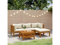 Vidaxl 5 Pcs Conjunto Lounge Jardim C/ Almofadões Creme Acácia Maciça