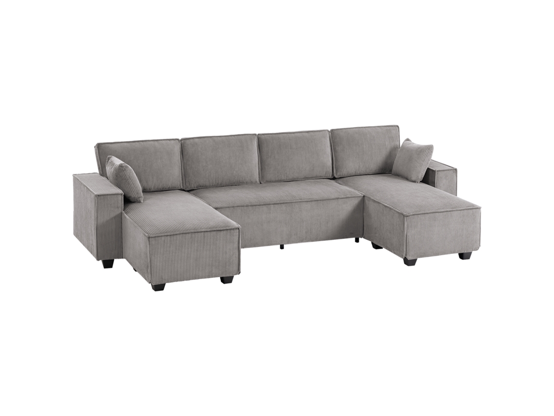 Sofá De Canto Modular 2 Em 1, 267 Cm, Sofá-cama De 3 Lugares Em Veludo Corduroy, Assentos E Braços Largos, Cor Creme