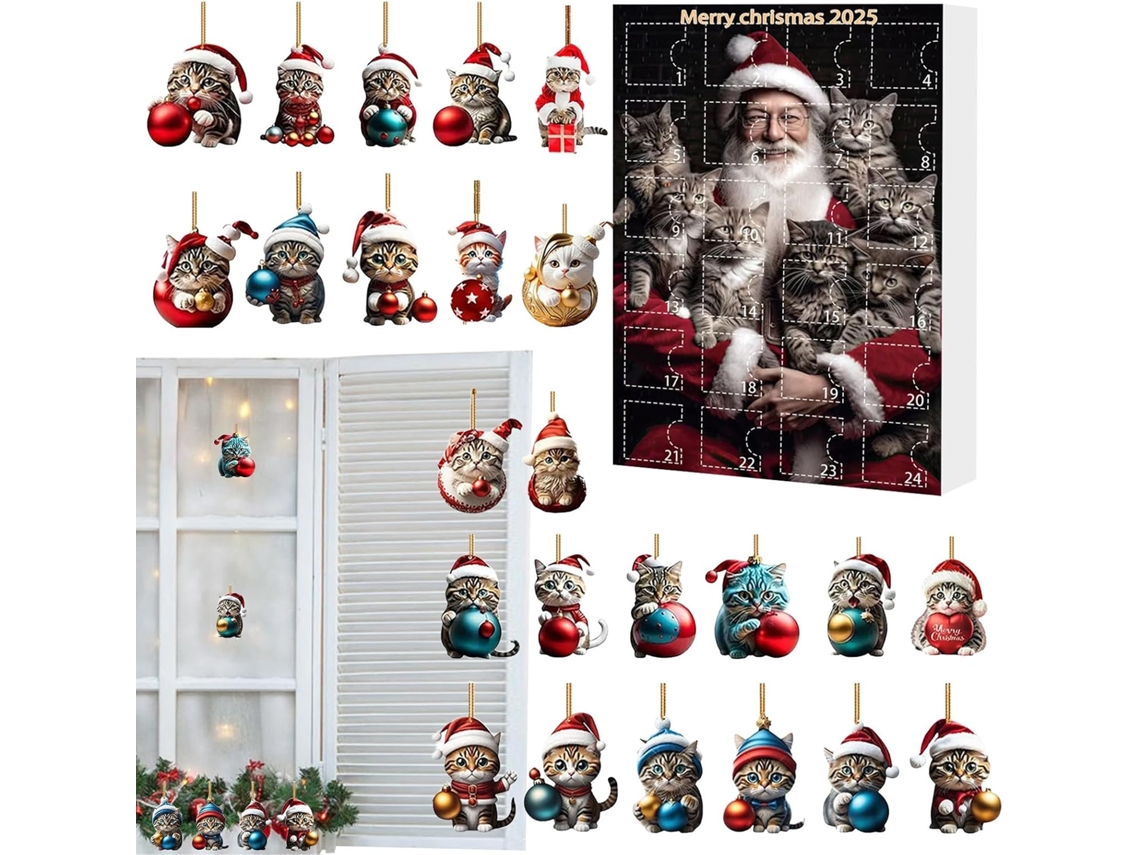 Enfeites De Gato Para Árvore De Natal Calendário Do Advento Contagem Regressiva 24 |
