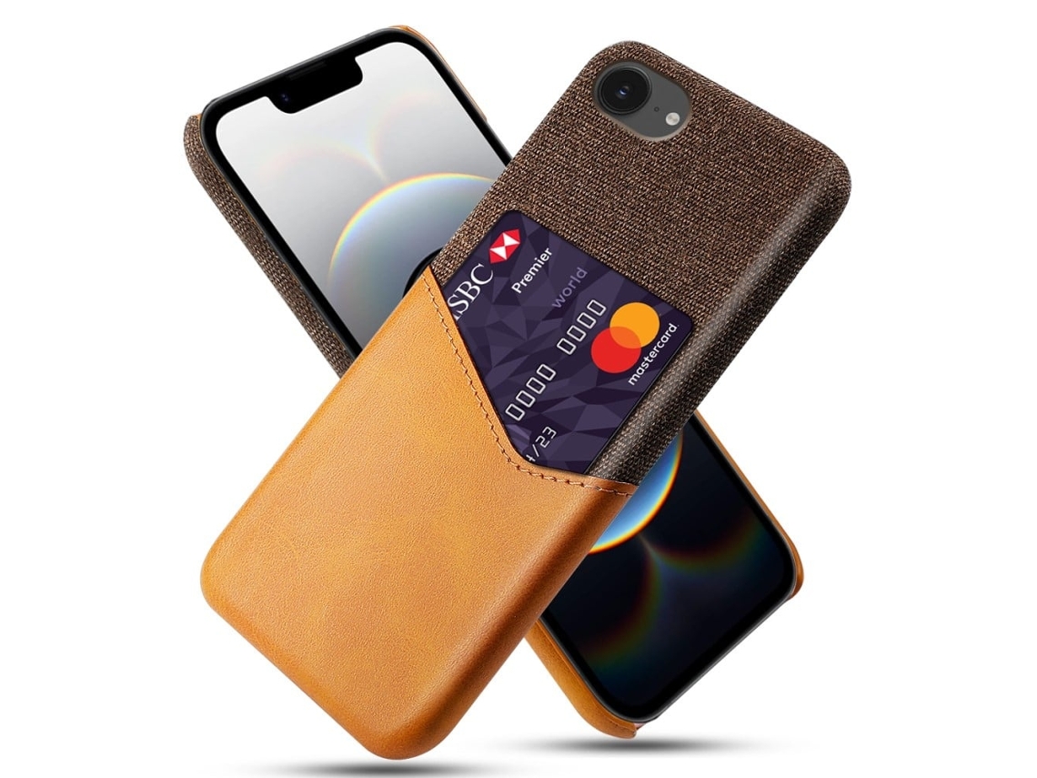 Capa Para Iphone 16e Em Couro Pu Com Textura De Tecido E Estrutura Rígida Em Pc Com Porta-cartão, Laranja