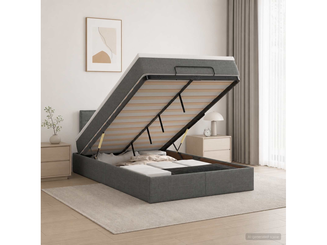 Vidaxl Cama Ottoman Com Colchão Cinzento-escuro 120 X 190 Cm Tecido