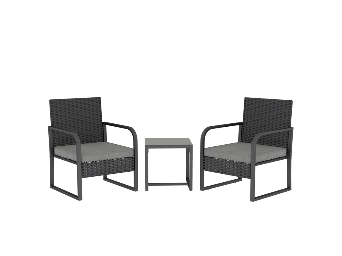 Conjunto Rattan Exterior ZENCORE SERVICES sofá 2 lugares, sofá canto e mesa com vidro (creme)
