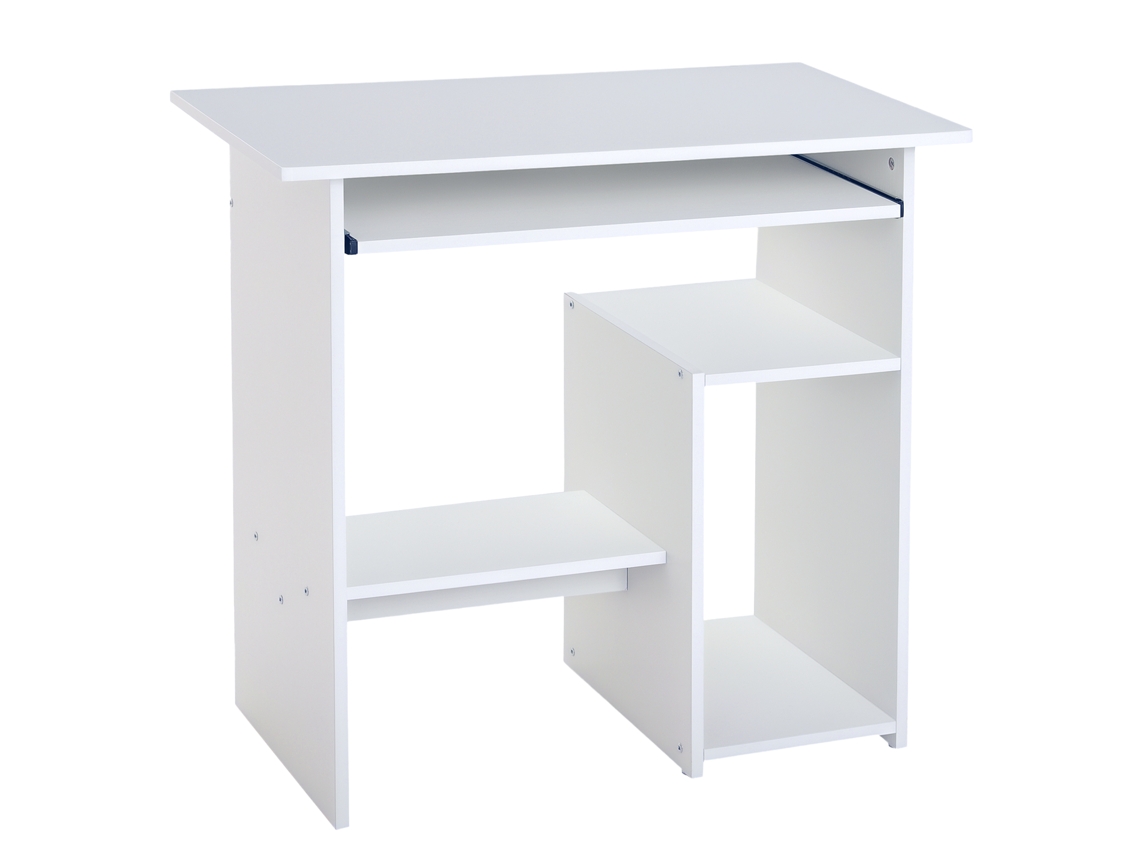 Mesa de Computador com Bandeja para Teclado e Suporte para Monitor, 80x45x75cm, na Cor Branca