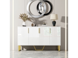 Aparador Brilhante 4 Portas Com Puxadores E Pernas De Metal Design Geométrico Branco 140l40b80h Mega Echo Trade Shop
