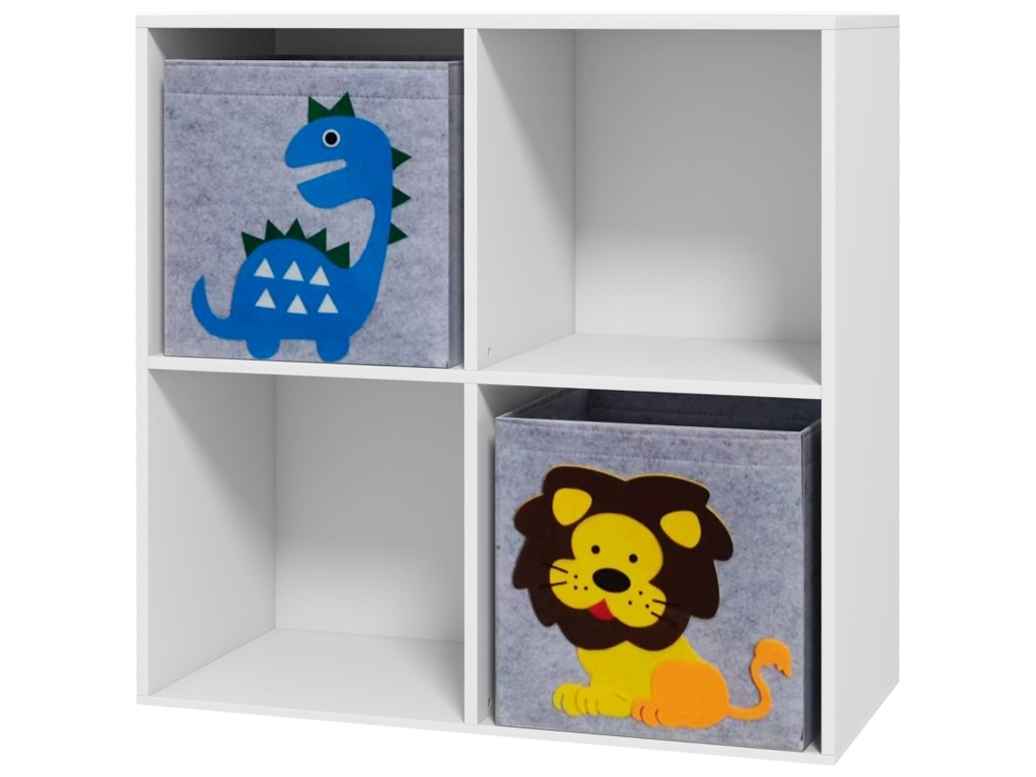 Estante Infantil 2 Caixas Organizadoras Branca Cinza 61,8x29,9x61,8 Brinquedos