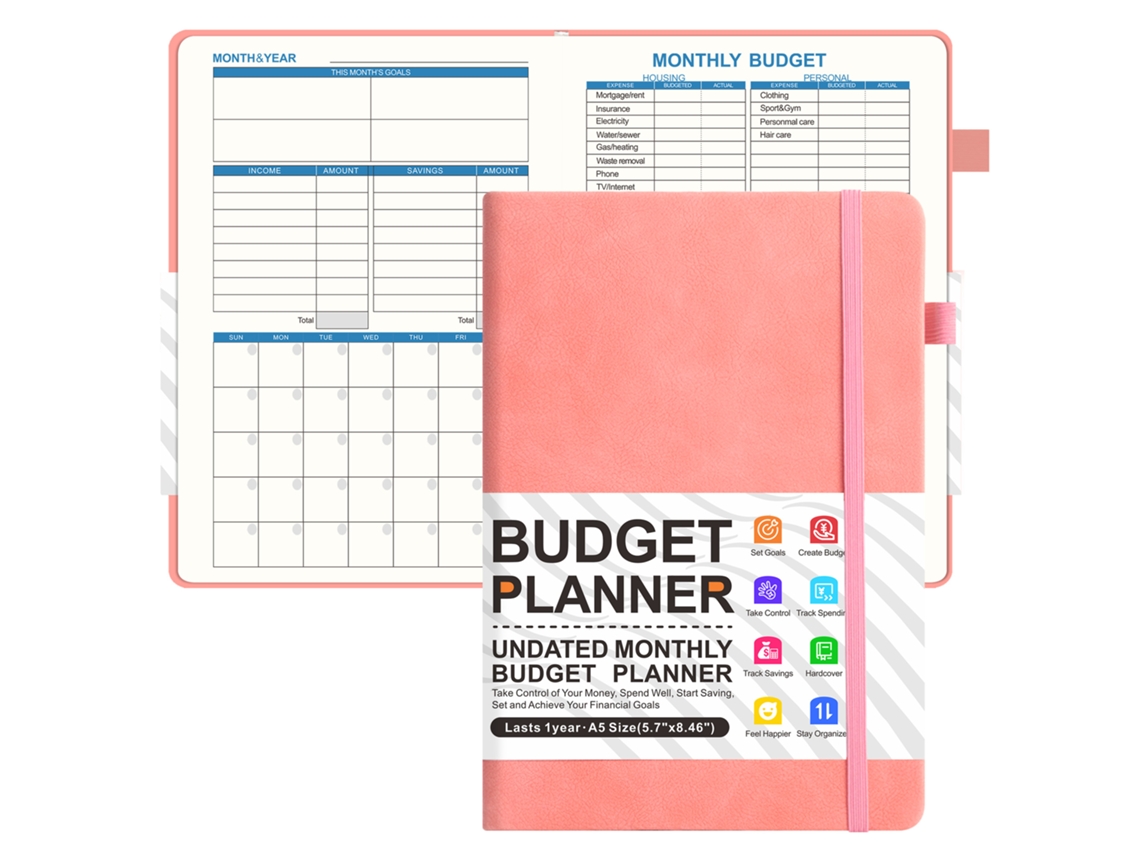 A5 Budget Planner Notebook With Tie Closure Pink, 50-sheets