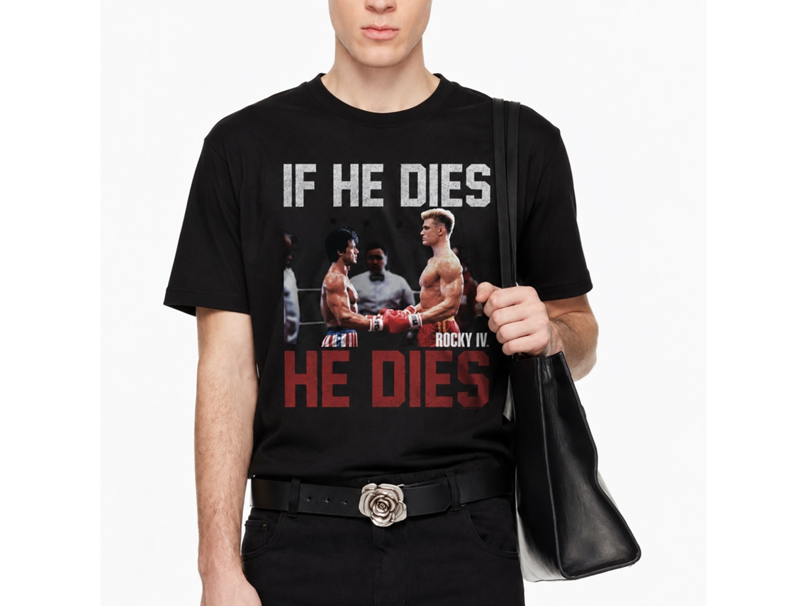 Rockinstone Rocky Movie If He Dies Black Adult T-shirt Size:xxxl