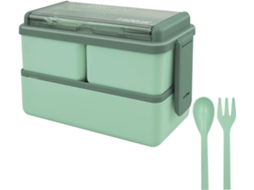 Lancheira Grampo 1400ml com 3 compartimentos removíveis e talheres, e gavetas duplas à prova de vazamentos (verde)