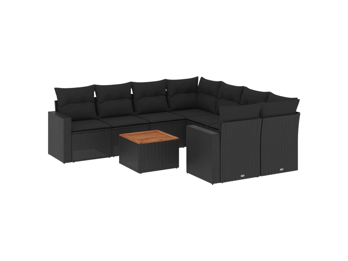 Conjunto de 9 Sofás para Jardim com Almofadões Vime Pe Preto MAISON EXCLUSIVE (9 pcs)