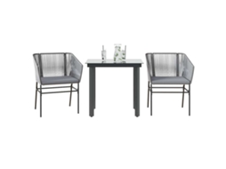 Vidaxl Conjunto Jantar Jardim 3 Peças Almofadas Vidro Vime Cinzento Pe