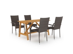 Vidaxl 5 Pcs Conjunto De Jantar Para Jardim Castanho