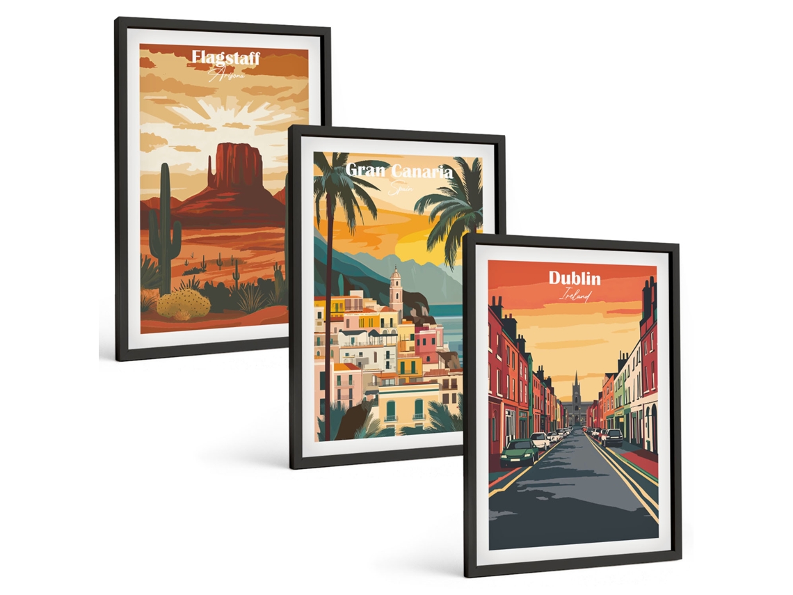 Conjunto De Pinturas Paisagens De Cidades Naturais Espelharte (3 Peças 40x60 Cm)