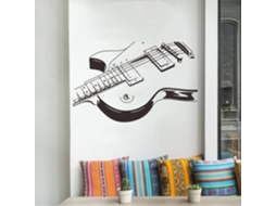 Adesivo de Parede Criativo - Tamanho de Guitarra Musical, Arte de Parede em Preto e Branco, Adesivos de Parede, Adesivos Personalizados, Decoração para Sala de Música