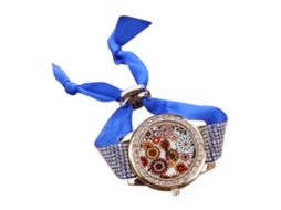 Relógio de Pulso Feminino de Quartzo com Pulseira de Tecido e Strass Estampa Elegante (azul)