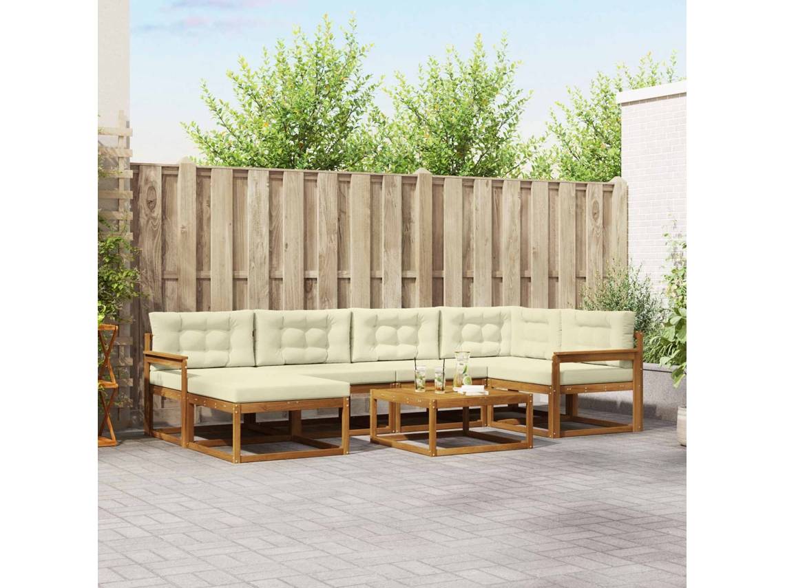 Vidaxl Conjunto De Sofás Para Exterior 7 Pcs Natural E Creme