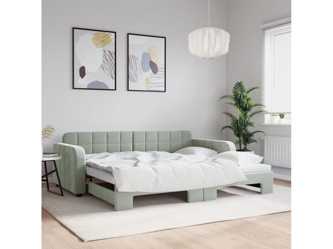 Vidaxl Sofá-cama Com Gavetão 90x190 Cm Veludo Cinzento-claro
