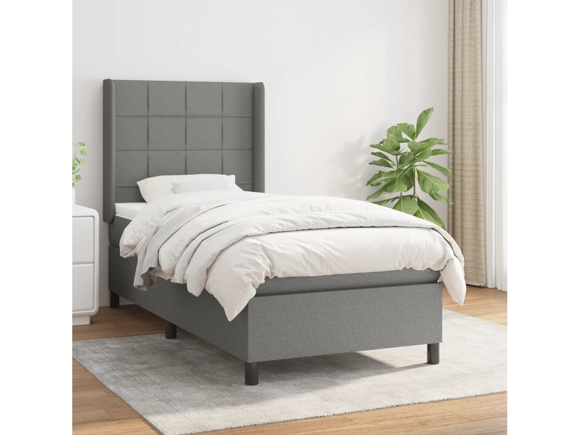 Cama Com Molas/colchão 80x200 Cm Tecido Cinzento-escuro