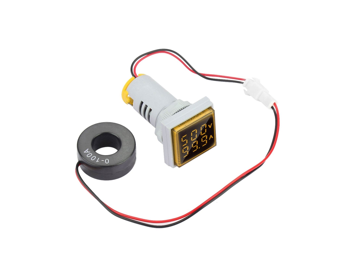 Medição De Tensão E Corrente Ac Com Display Led Digital 22mm Indicador 0-100a Amarelo