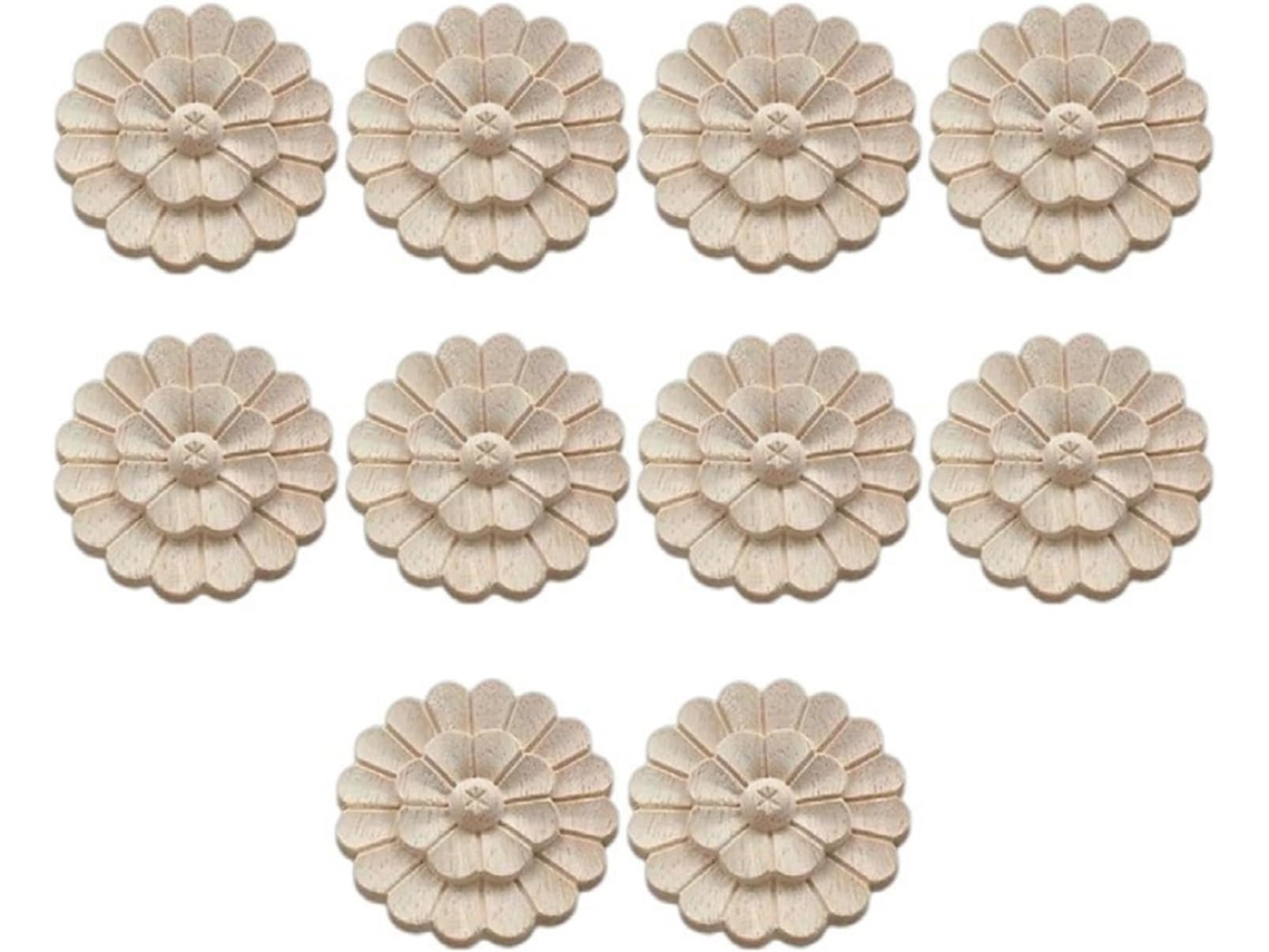 Aplique Decorativo Artesanal Em Madeira Com Motivos Florais Para Parede E Móveis, Ideal Para Embelezar A Decoração Da