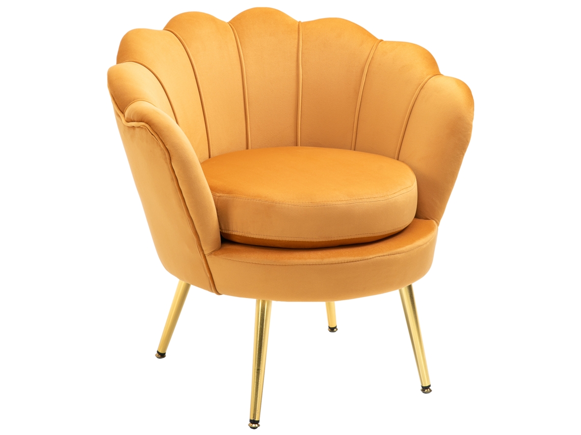 Poltrona Shell Vintage PONTO CASA, para quarto e sala de estar, design elegante, 76x67x74 cm, amarela