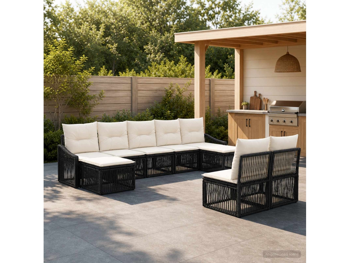 Vidaxl Conjunto De Sofá De Jardim 9 Unid. Preto Vime Pe