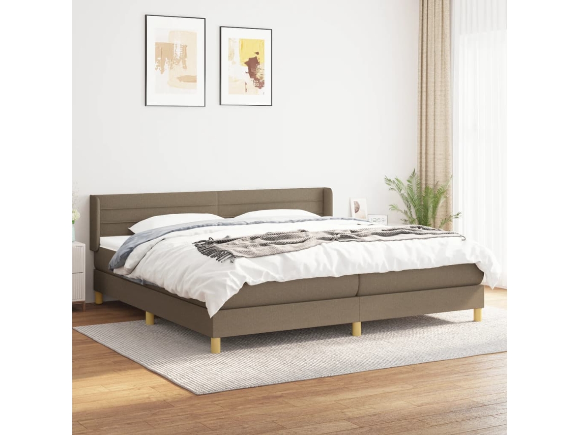 Cama Com Molas/colchão 200x200 Cm Tecido Castanho-acinzentado