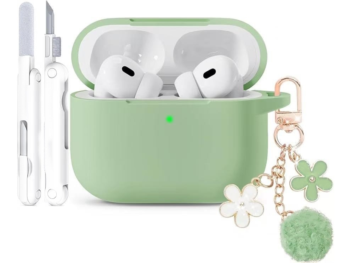 Capa de Silicone para Airpods Pro 4 com Chaveiro Brilhante e Kit de Limpeza Verde PANOONA